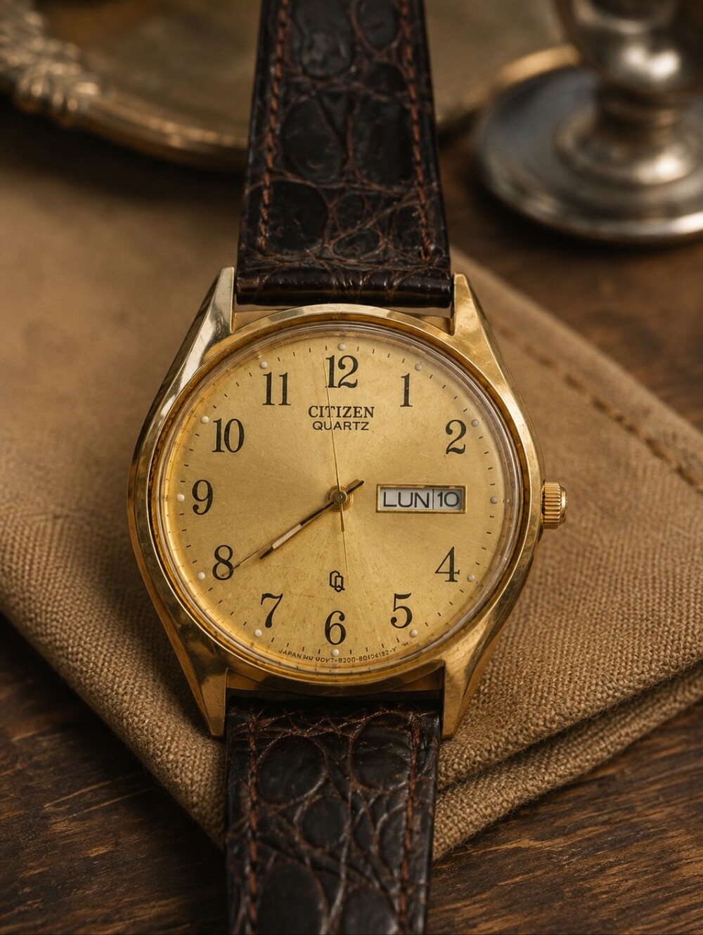 Citizen Quartz Men's Gold Dial Brown Leather Strap Watch